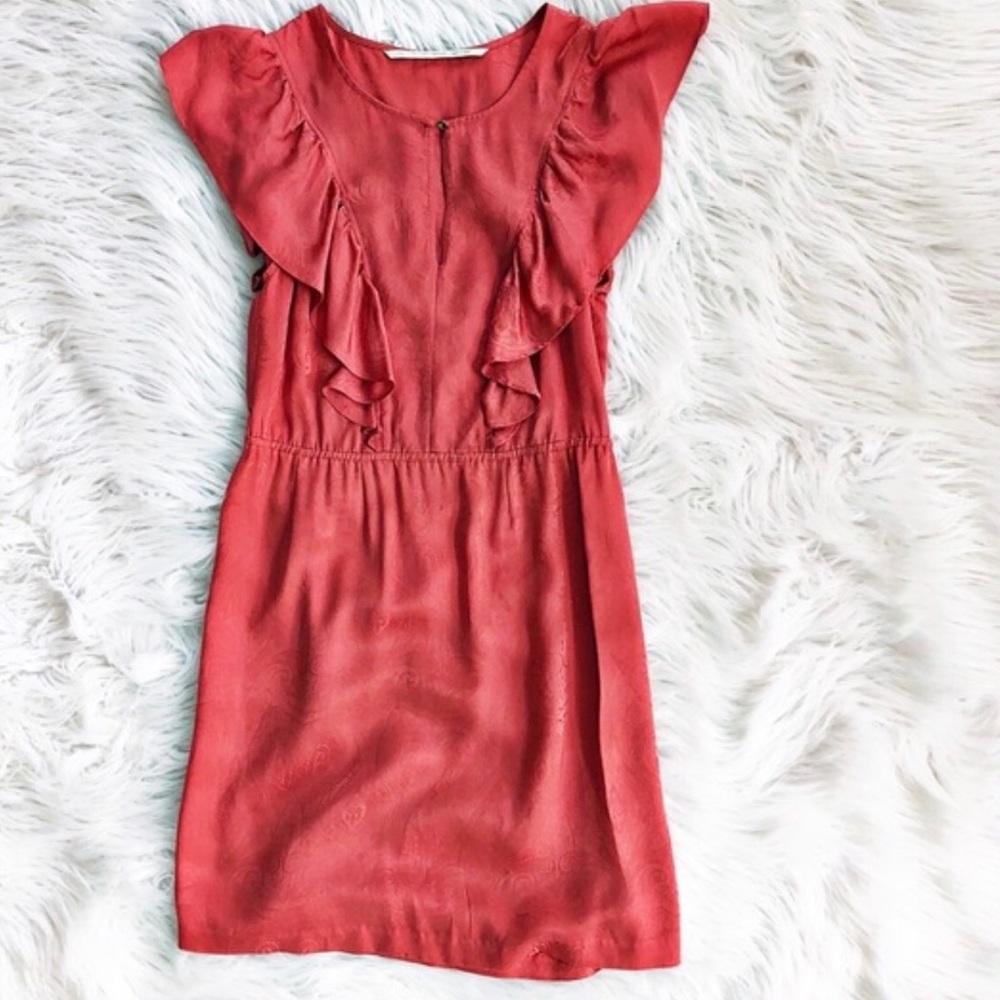 Silk Ruffled Coral Dress